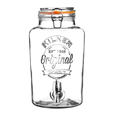 Abbildung von KILNER ROUND Getränkespender mit Zapfhahn 8 Liter, H: 32 Ø 18 cm Bügelverschlusses aus Edelstahl Hochwertiger, tropfsicherer Einfaches Nachfüllen