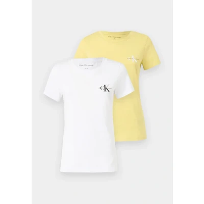 Abbildung von Calvin Klein Jeans Monologo SLIM TEE 2 PACK Tshirt basic, Damen, Größe: XS, Muted lime/brilliant white