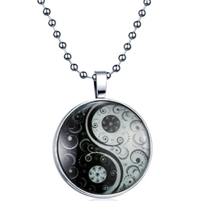 Abbildung von Yumilok Tai Chi Yin Yang Nachtleuchtend Anhänger Halskette Legierung Medaillon Amulett Kettenänhanger für Damen Herren, Blaues Licht