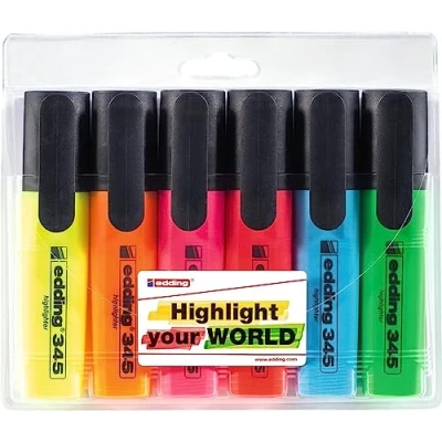 Abbildung von edding 345 Textmarker Keilspitze 2 5 mm ideal für leuchtende Markierungen und Hervorhebung von Textpassagen Notizen, 1 stück (6er Pack)