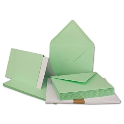 Abbildung von 10x Faltkarten Set DIN A6/C6 mit Brief Umschlägen in Mintgrün inklusive Einleger 14,8 x 10,5 cm Premium Qualität FarbenFroh