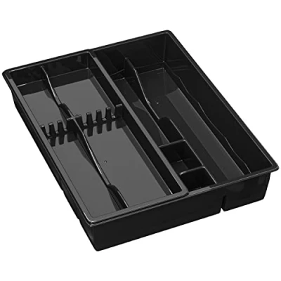 Abbildung von WELLGRO Besteckkasten 39 x 30,5 7,0 cm (LxBxH) 7 Ablageflächen Made in EU Material BPA freier Kunststoff Besteckeinsatz Besteck Kasten, Farbe:Schwarz