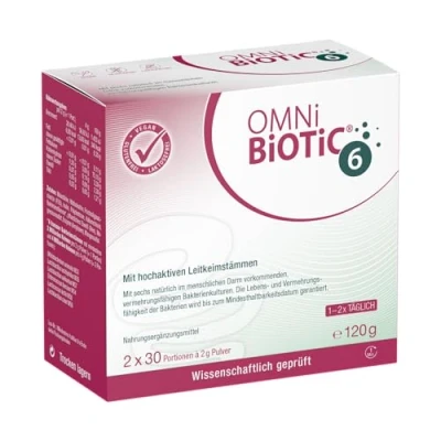 Abbildung von OMNi BiOTiC 6 Glas 60 Portionen (120g) Bakterienstämme 4 Mrd. Keime pro Tagesdosis Pulver Mit Inulin Vegan Glutenfrei Lactosefrei Zur täglichen Anwendung