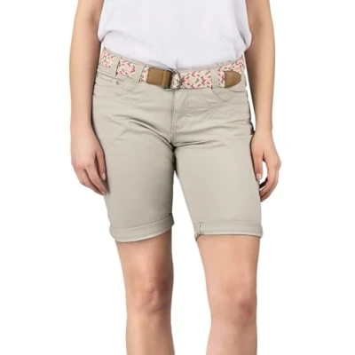 Abbildung von DENIMFY Bermuda Shorts Damen mit Gürtel Regular Fit DFPia Kurze Hose Chino Short Sommer Stretch Einfarbig, Größe:L, Farben:Light Sand