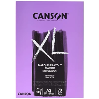 Abbildung von CANSON XL Marker, halbtransparentes, sehr glattes Zeichenpapier, 70 g/m², an der kurzen Seite geleimter Block, DIN A3, 29,7 x 42 cm, Extraweiß, 100 Blatt