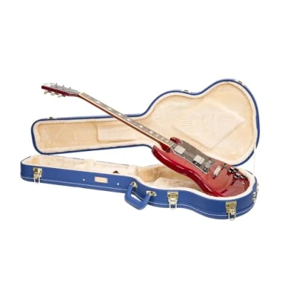 Abbildung von Crossrock Designer Series Holzkoffer für Gibson SG Elektrogitarren Sicherheitsschloss, Metallfüße, Lagerraum Lebhafter Blau (CRW520SGVB)