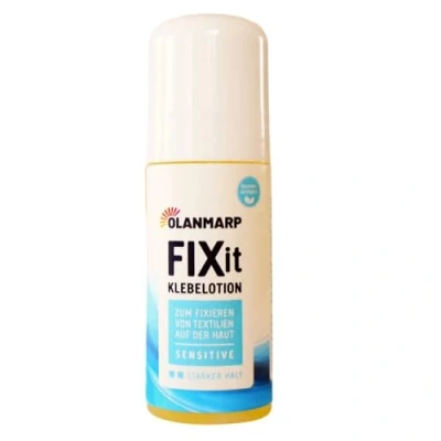 Abbildung von Olanmarp Hautkleber FIX IT Spezielle wasserlösliche Klebelotion für sicheren Halt von Textilien, Kompressionsstrümpfen und mehr!&quot; Made in Germany (60 ml)