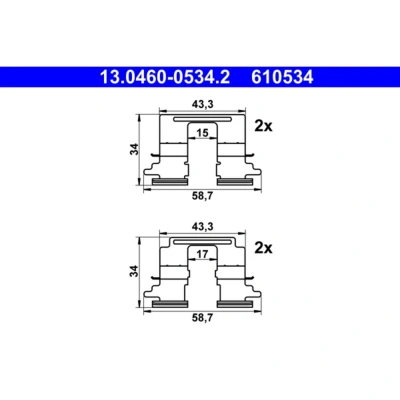 Abbildung von ATE 13.0460 0534.2 Zubehörsatz, Scheibenbremsbelag MITSUBISHI: ASX Off Road, OUTLANDER 3, MAZDA: 6 Saloon, Estate, Box Body / Estate