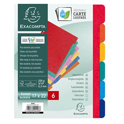 Abbildung von Exacompta 406E Premium Register für DIN A5 aus starkem Colorspankarton 6 teilig volle Höhe 22 x 17 cm vollfarbig Farben mit Indexseite zum selbstgestalten Trennblätter Trennstreifen