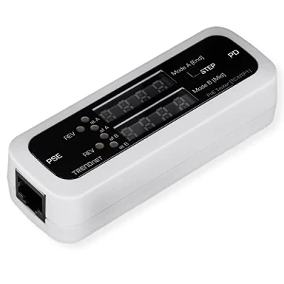 Abbildung von TRENDnet TC NTP1 Online PoE Tester, testet 4PPoE, PoE+, und Passive Technologie, Leistung, Spannung, Stromstärke, Polarität, LED Anzeige, keine Batterie, White