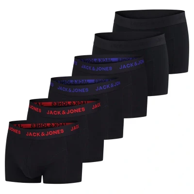 Abbildung von JACK &amp; JONES Boxershorts Herren 6er Pack Basic Trunks Boxer Stretch Unterhosen Unterwäsche Retroshorts Set Baumwolle Schwarz Rot Grün Blau Grau 3XL, Größe:3XL, Farbe:Pack 7