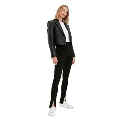 Abbildung von Trendyol Damen Black Tiper Detailed Knitted Tall Pants, Schwarz, XS EU