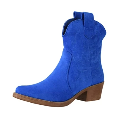 Abbildung von Elara Damen Stiefeletten Cowboy Boots Chunkyrayan 301 A31SZ Sapphire Blau Suede 42