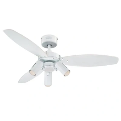 Abbildung von 78703 Jet Plus, moderner 105 cm Deckenventilator von Westinghouse Lighting mit Beleuchtung, Ausführung Weiß, Strahlern, inkl. Fernbedienung