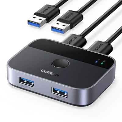 Abbildung von UGREEN USB Switch 2PC 3.0 2 In Out Umschalter mit A auf Kabel für Tastatur, Maus, Drucker, Festplatten, Kameras usw.