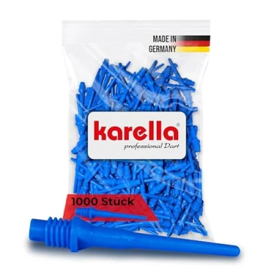Abbildung von Karella Profi Dartspitzen Keypoint Special, Made in Germany, 1000 Stück, 2BA Gewinde, extrem stabile Kunststoff, äußerst langlebig Softdart Spitzen, Soft Tips, blau,Spitzen für Dartautomat