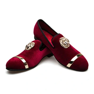 Abbildung von JITAI Männer Penny Slip On Leder gefüttert Loafer Herren Schuhe Mokassins, Rot 03, 42 EU (9 UK)