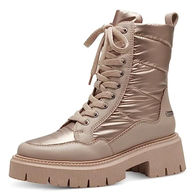 Abbildung von MARCO TOZZI Damen Stiefeletten zum Schnüren aus Leder Plateau, Beige (Taupe Met.Comb), 40