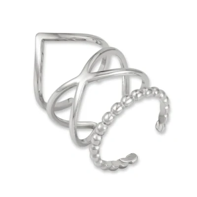 Abbildung von GD GOOD.designs Ringe Set Silber für Damen aus Edelstahl Verstellbar und wasserfest 3 teilige silberne Stapelringe Inkl. Geschenkbox