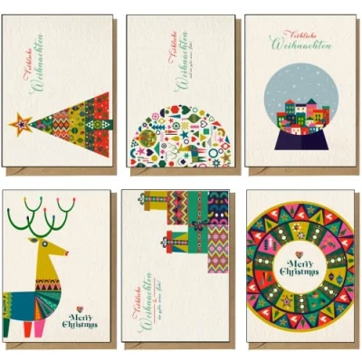 Abbildung von the lazy panda card company 48 x recycelte Weihnachtskarten mit modernem skandinavischem Design