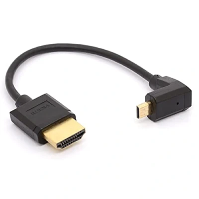 Abbildung von HTGuoji Abgewinkeltes Micro HDMI auf Kabel, 90 Grad Winkel, Stecker Stecker, Adapterstecker für 1080P, 4K, Ultra HD, 3D, Ethernet, 15 cm (unten)