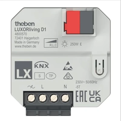 Abbildung von Theben4800570 LUXORliving D1 I 1 Fach UP Universal Dimmaktor Unterputz automatische Lasterkennung Für KNX Smart Home System