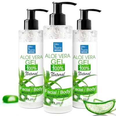 Abbildung von Aloe Vera Gel 100% Natürlich Feuchtigkeitsspendend für Haut und Haar, Körperstraffung, Anti Falten Gesichtsbehandlung, Hautreparatur (Nach Sonne, Rasur, Wachsen, IPL), Haarspülung 3 x 200 ml