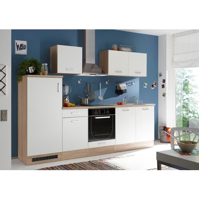 Abbildung von Stella Trading ANDY Moderne Küchenzeile ohne Elektrogeräte Eiche Sonoma Optik, Weiß matt Geräumige Einbauküche mit viel Stauraum 270 x 195 60 cm (B/H/T)