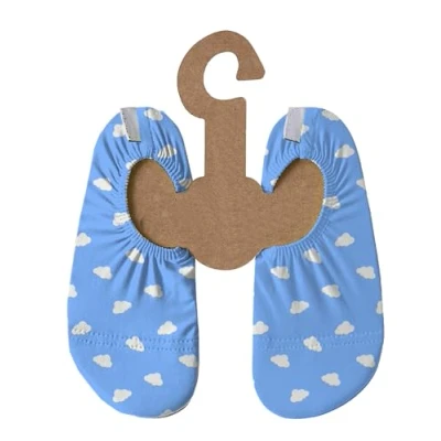 Abbildung von Slipstop Kinder Strandschuhe Anti Rutsch Sport Schwimmschuhe Badeschuhe Urlaub Hellblau mit Wolken Sonnenschutzfaktor 50+, Gr. 33 35