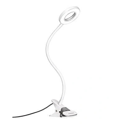 Abbildung von EYOCEAN LED Leselampe, Schwanenhals Bett Lampe, Augenpflege Schreibtischlampe, 3 Modi &amp; 10 Dimmstufen, Klemmleuchte für Büro Heimgebrauch, CE Adapter Enthalten, 7W, Weiß