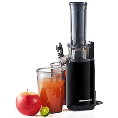 Abbildung von Elite Gourmet EJX600 Kompakter Kau Entsafter, Kaltpress nährstoff und vitaminreich, leicht zu reinigen, 16 Unzen Saftbecher, Anthrazit