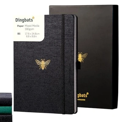 Abbildung von Dingbats* Pro B5 Großes Notizbuch Gepunktet mit Geschenkbox Hardcover PU Leder Journal Elastischer Verschluss, Stifthalter, Lesezeichen