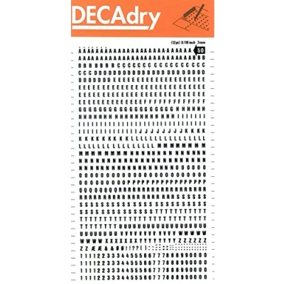 Abbildung von Buchstaben und Figuren, schwarze Transfers, 3 mm, 1 Bogen