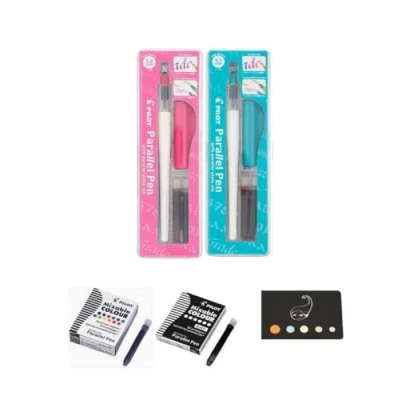 Abbildung von Blumie Shop Lot 2 parallele Stiftboxen: 3,0 mm + 4,5 6 schwarze Patronen 12 verschiedene Farbpatronen 1 Klebeindex (Rosa Türkis)
