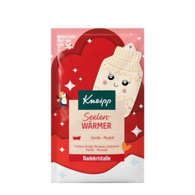 Abbildung von Kneipp Badekristalle Seelenwärmer, Sachet mit naturreinem Tiefensalz und hochwertigen Extrakten aus Vanille Muskat, einen Moment der Ruhe Gemütlichkeit, 60g