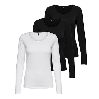 Abbildung von ONLY Damen Onllive Love LS O Neck TOP 3 Pack, Black/Black/White, S