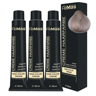 Abbildung von FemMas Haarfarbe 3x Platinblond Sand 11.7 I Professionelle Creme mit Arganöl, Keratin &amp; Ceramiden Als dauerhafte Haarfärbung oder Tönung für strahlende, haltbare Farbergebnisse 100 ml