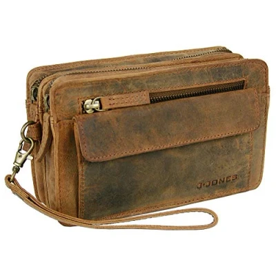 Abbildung von J JONES JENNIFER Echt Leder Herren Handgelenktasche Herrenhandtasche Brieftasche Geldbörsentasche für Männer Braun