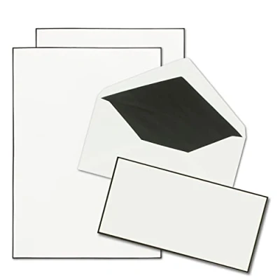 Abbildung von 25x Trauerpapier Sets DIN A4 mit gefütterten Umschlägen handgemachter schwarzer Rand Briefpapier für Kondolenz