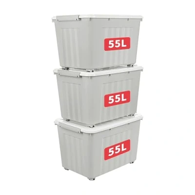 Abbildung von Cetomo,55L,3er Pack, Aufbewahrungsbox mit deckel,Aufbewahrungsboxen, Clips, stapelbar, Wohnzimmer, Schlafzimmer.lebensmittelecht ,Verschlussclips,Neumaterial Plastik Box grau