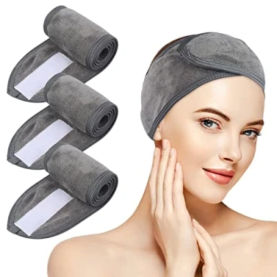 Abbildung von KinHwa Haarband kosmetik Stirnband Frottee 3 Stück schminken Verstellbare Haarschutzband mit Klettverschluss Mikrofaser Haarbänder für Make Up, Sport, Yoga, Spa, Gesicht, Grau