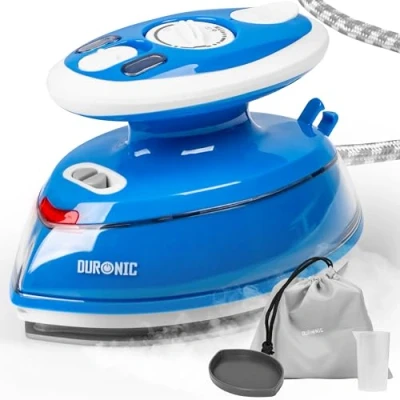 Abbildung von Duronic SI3 BE Mini Reisebügeleisen, 400W Bügeleisen, Dampfbügeleisen 35ml Wassertank, kleines Reisebügeleisen dampf, Handbügeleisen Keramikfläche, für Kleidung nähen, 2 Betriebsspannungen