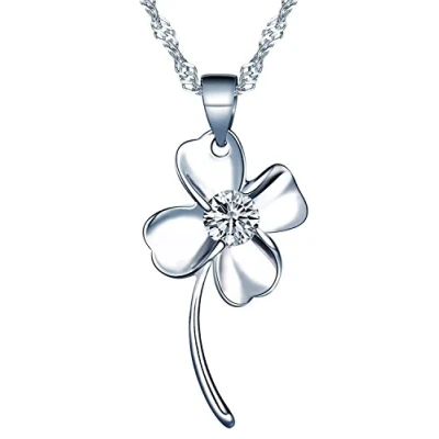 Abbildung von Yumilok Damen Halskette mit Kleeblatt Anhänger Charm Vierblättriges Glücksbringer Zirkonia Silber 925 für Mädchen