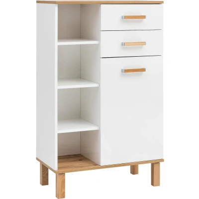 Abbildung von Schildmeyer Highboard Padua 142177, weiß Glanz/Eiche Landhaus Dekor, 67,0 x 35,0 114,5 cm