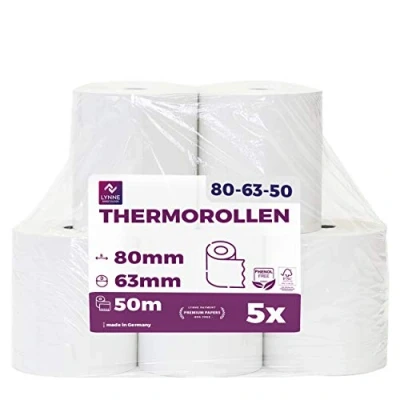 Abbildung von Thermorollen/Bonrollen/Kassenrollen 80mm x 50m 12mm (80x63x12) für alle gängigen Thermopapier Kassen Bondrucker BPA Frei