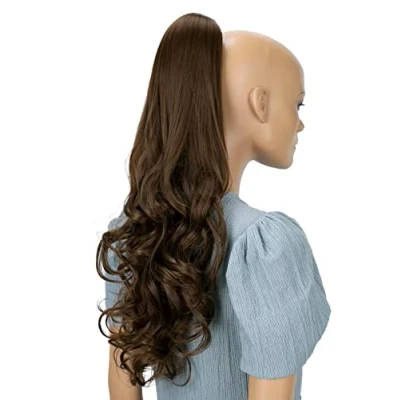 Abbildung von CAISHA 60cm Haarteil Ponytail Zopf Pferdeschwanz Haarverlängerung Voluminös Leicht Gewellt Braun H518