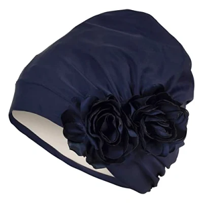 Abbildung von Fashy Stoffbadehaube mit Blumenapplikation, Marine, 3451