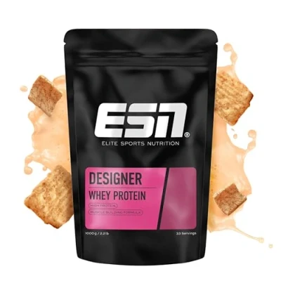 Abbildung von ESN Designer Whey Protein Pulver, Cinnamon Cereal, 1 kg, bis zu 23 g pro Portion, ideal zum Muskelaufbau und erhalt, geprüfte Qualität made in Germany