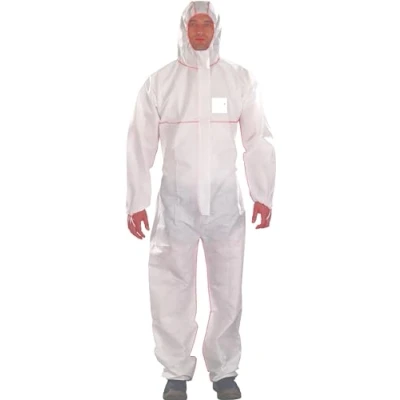 Abbildung von Ansell AlphaTec 1500 PLUS Modell 111, Einweg Overall mit Kapuze, Chemikalienschutz Typ 5, wasserabweisend, schwer entflammbar, Industrie Schutzkleidung, für Männer und Frauen, weiß, Größe 2XL (1 Stk)
