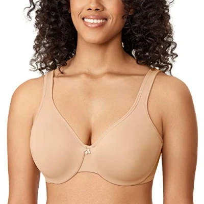 Abbildung von DELIMIRA Damen Minimizer BH mit Bügel Soft Tshirt Große Brüste Bequemer Vollschalen Ungepolstert Taupe Tan 85C